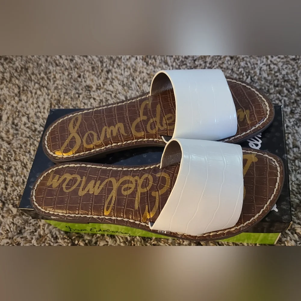 Sam Edelman Genesis White Leather Croc Embossed Slide Sandals Size 6.5 NEW - Picture 8 of 8